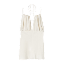 (Summer Discount) TOTEME Womens Off-White Mulberry Silk Smocked Lace-Up V-Neck Halter Top