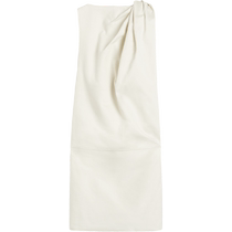 (Member Exclusive) TOTEME Womens Beige Twist Shoulder Sleeveless Straight Drape Dress