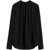 TOTEME womens dress black irregular corrugated pleated crepe yarn long sleeve shirt blouse