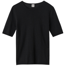 (Summer Discount)TOTEME Womens Black Thin Round Neck Short Sleeve Knitted T-Shirt Top