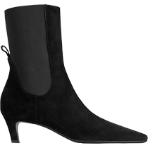 (Christmas gift)TOTEME womens shoes black square pointed toe mid-heel stretch ankle boots