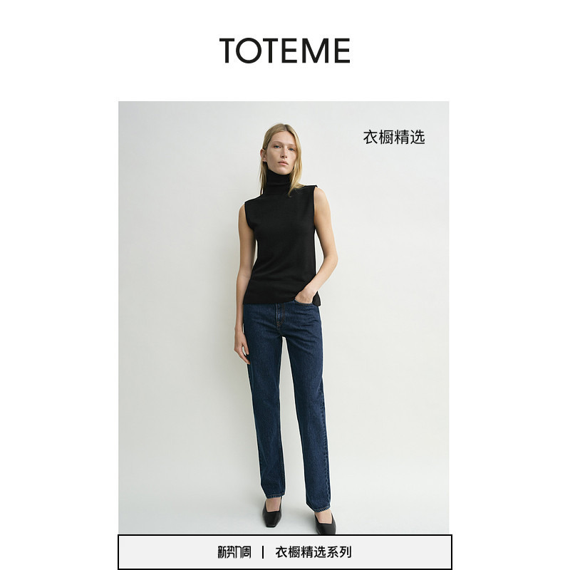 Toteme Women's Black Sleeveless Fine-Spun Turtleneck Slim-Fit Sweater Toteme Women's Black Sleeveless Fine-Spun Turtleneck Slim-Fit Sweater