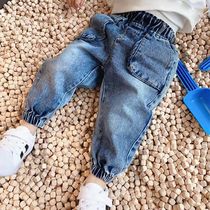 Boys pants 2020 Spring and Autumn girls foreign children jeans baby small children Korean version of loose overalls