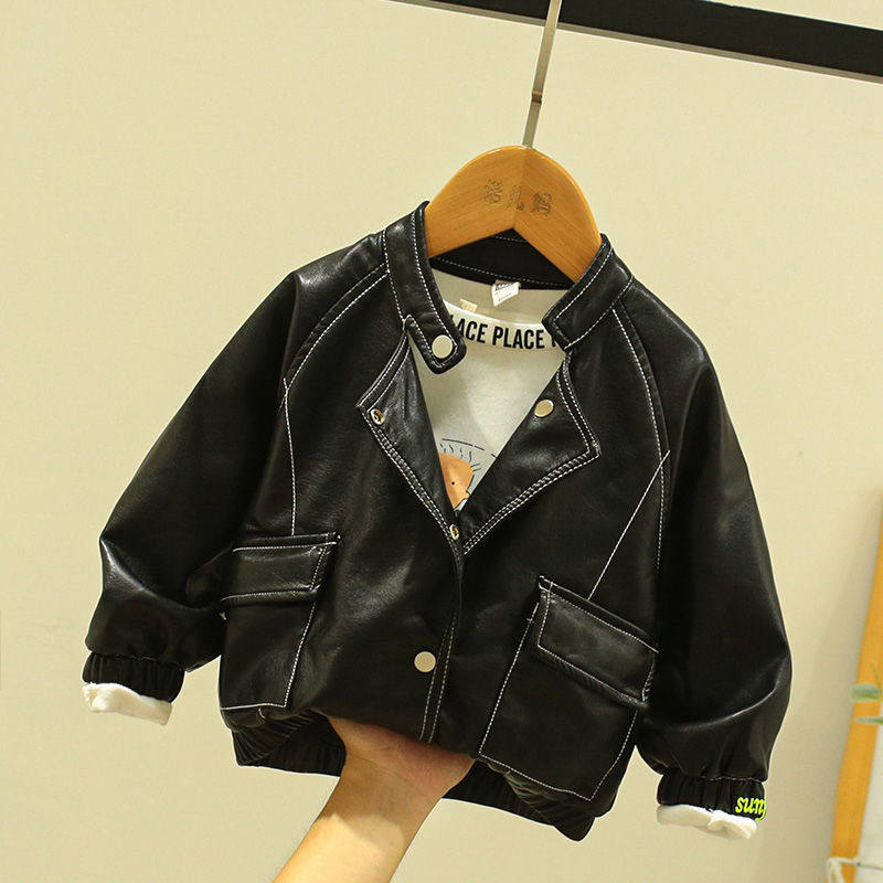 Children's leather clothes boy jacket baby leather jacket thickened foreign spring and autumn clothes children locomotive clothes 2020 new wave