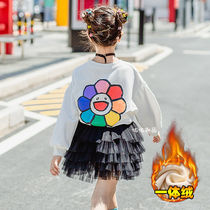 Childrens clothing girls spring base shirt 2020 new children plus velvet T-shirt long sleeve coat