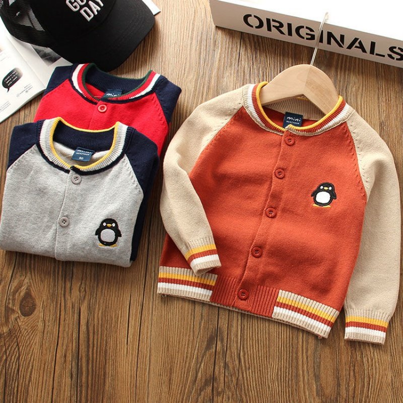 2020 Spring and Autumn New Boys and Girls Pure Cotton Knitted Sweater Baby Baby Pullover Cardigan Plus Velvet Thickened