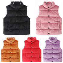(Golden velvet fabric) childrens down cotton vest parent-child stand-up collar thick outer vest men and women