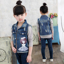 2020 new childrens clothing girl denim vest spring and autumn Girl clip vest Children Baby foreign-style coat
