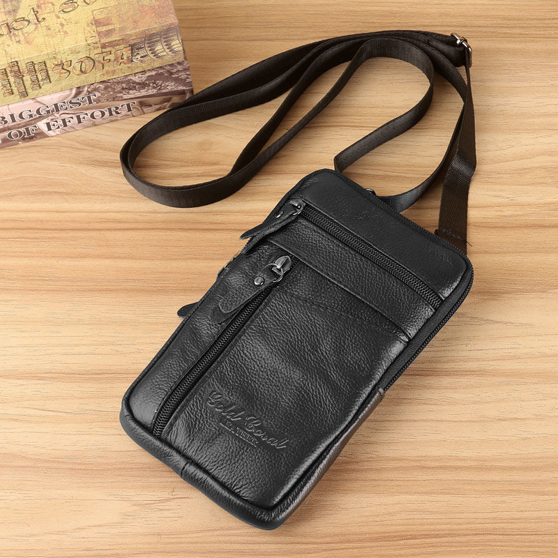 Mobile Phone Bag for the Elderly, Men's Small Shoulder Bag, Genuine Leather Mini Bag, Multi-Functional Cross-Body Lightweight Backpack, First-Layer Cowhide