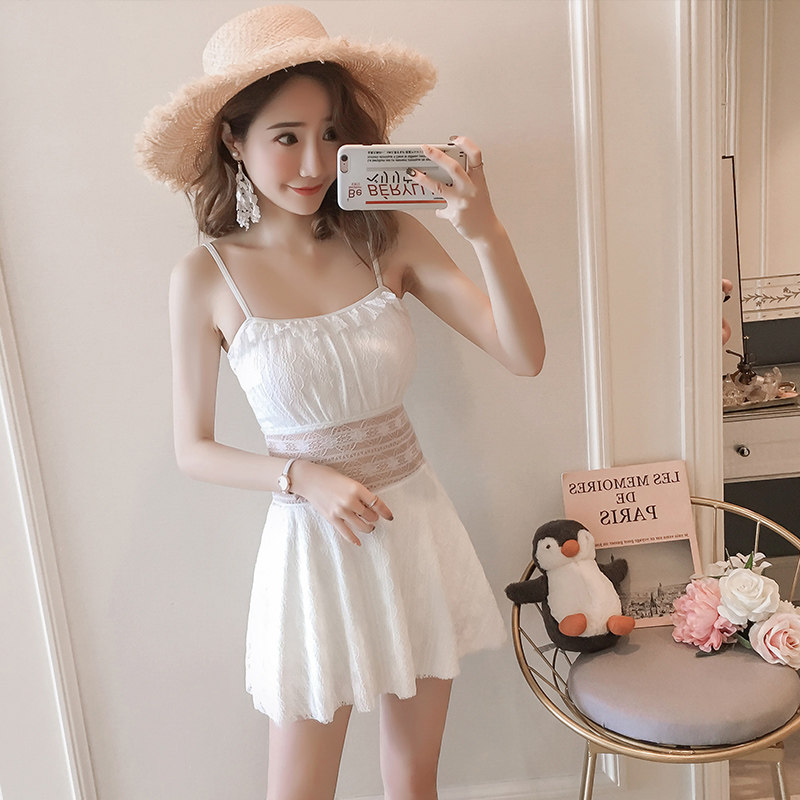 Swimsuit women feel lace small chest gathering in Korea INS conservative shade and slim 2023 new swimsuit