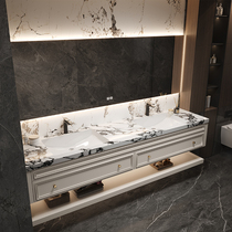 French solid wood slate hot-bent integrated double basin bathroom cabinet combination bathroom washbasin washstand washbasin cabinet