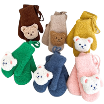 Childrens winter all-inclusive warm and antifreeze cotton gloves with thick velvet for primary school students cute girls and boys baby five-finger gloves