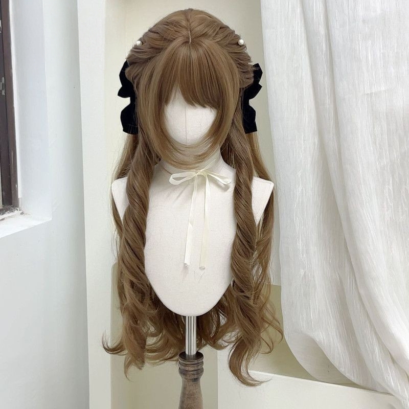 【Manga Girl】Japanese Layered Long Curly Hair Lolita Style Honey Tea Color Brightening Realistic Wig for Women Full Head Cover 【Manga Girl】Japanese Layered Long Curly Hair Lolita Style Honey Tea Color Brightening Realistic Wig for Women Full Head Cover