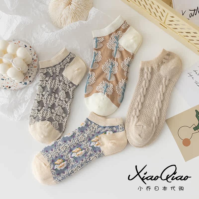 Japanese pure cotton socks women's spring and summer thin section Mori cute and versatile fashion ins trend ladies boat socks