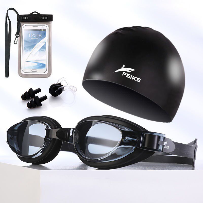 English hair swimming goggles HD anti-fog waterproof swimming goggles men and women professional swimming glasses equipped swimming goggles bathing cap suit