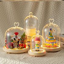 Round glass cover transparent display cover rose Eternal Flower crafts display candle windproof glass cover night light