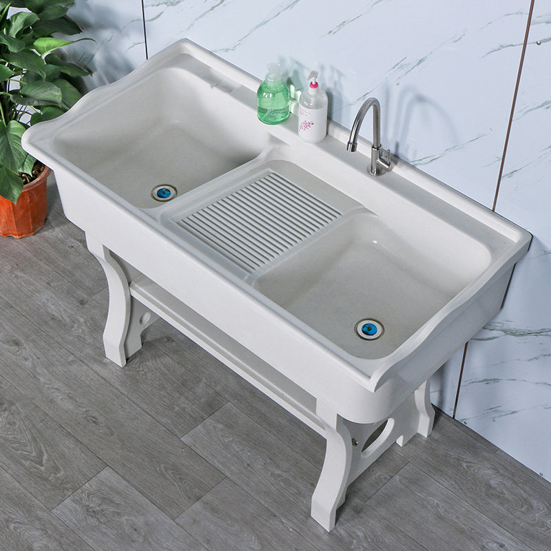 Famitech white quartz stone laundry pool balcony washing machine wash basin laundry basin wash basin with washboard sink in one