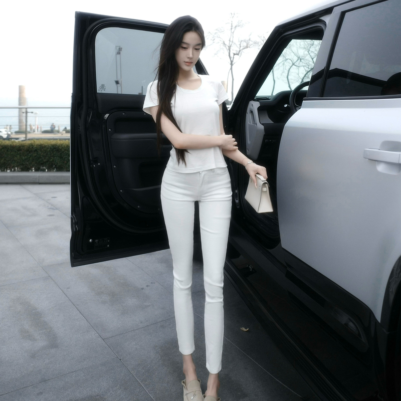 Yuanzi Yuanzi [Three-Point Straight Leg] Cotton-Feel Denim Pants, Tight-Fitting, Butt-Lifting, Slimming, Washed Skinny Pants