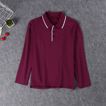 Childrens Polo shirt Long sleeve spring and autumn boy date red T-shirt in big girls wine red elementary school clothes
