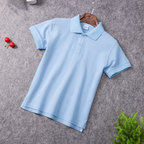 Boys light blue POLO shirts children short sleeves summer pure cotton thin pearl girl T-shirt school uniform