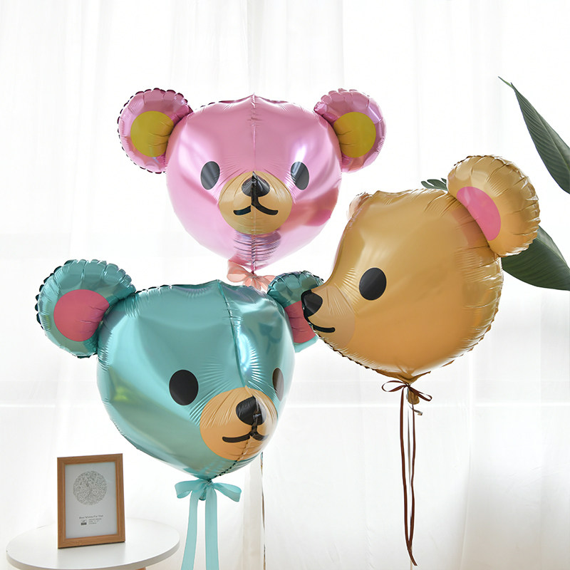 ins Korean cartoon 4D aluminum film Balloon Little Bear Head Baby Birthday Party Decorative Mesh Red 3D Solid