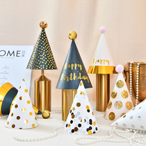 Childrens cartoon birthday hat Baby year-old party decoration hair ball hat bronzing stripes wave point dress up supplies