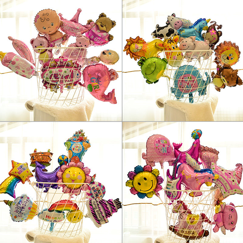 Mini cartoon balloon holding stick animal balloon decoration eleven children's day gift birthday party decoration arrangement