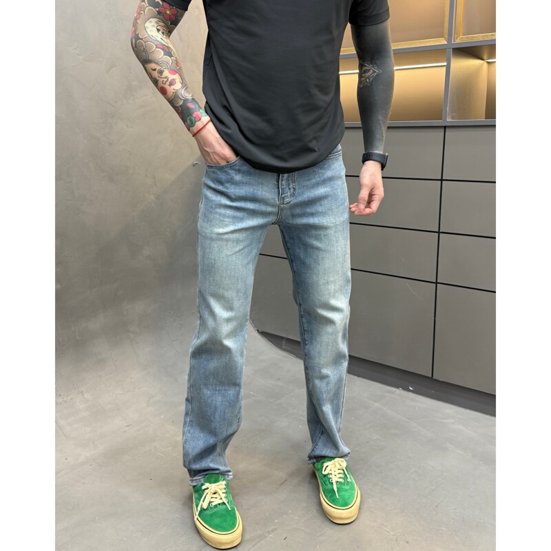 Spring New Style Casual Slim Fit Embroidered Pocket Straight Leg Men's Jeans 958