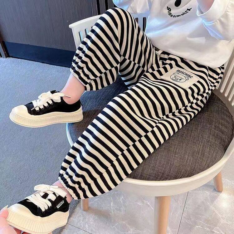 Girls' trousers autumn clothes 2022 new net red fashionable casual pants girl baby spring and autumn striped children's autumn trousers