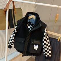 Boys coat big childrens fashion Korean version of lamb wool cotton vest 2022 new childrens winter quilted top trend