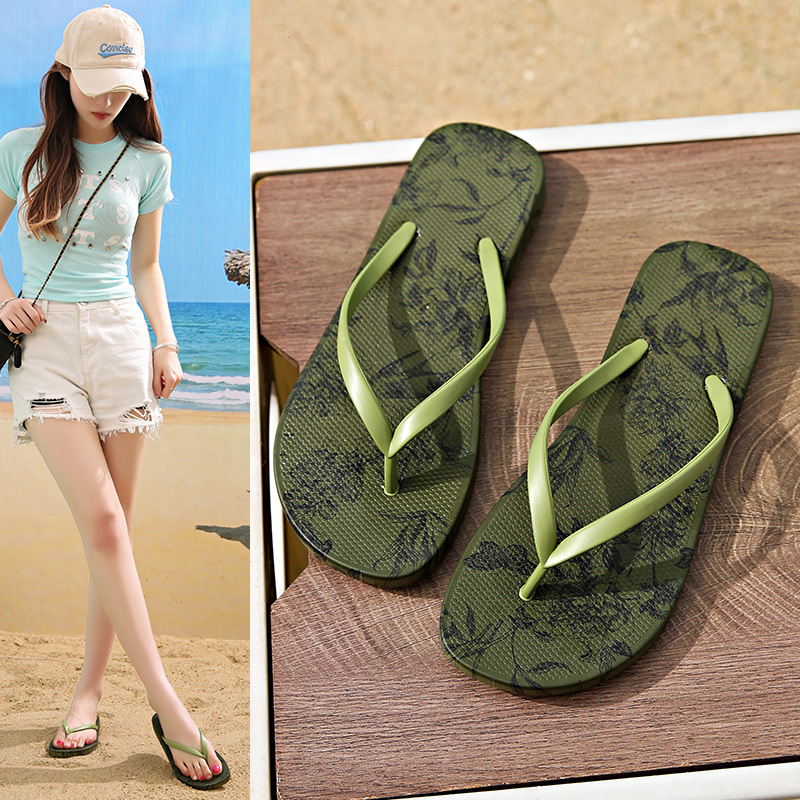 Casual Style Comfortable Flip-Flops for Women, Summer Outdoor Slippers ins Korean Style Floral Thick-Soled Totem Versatile Print