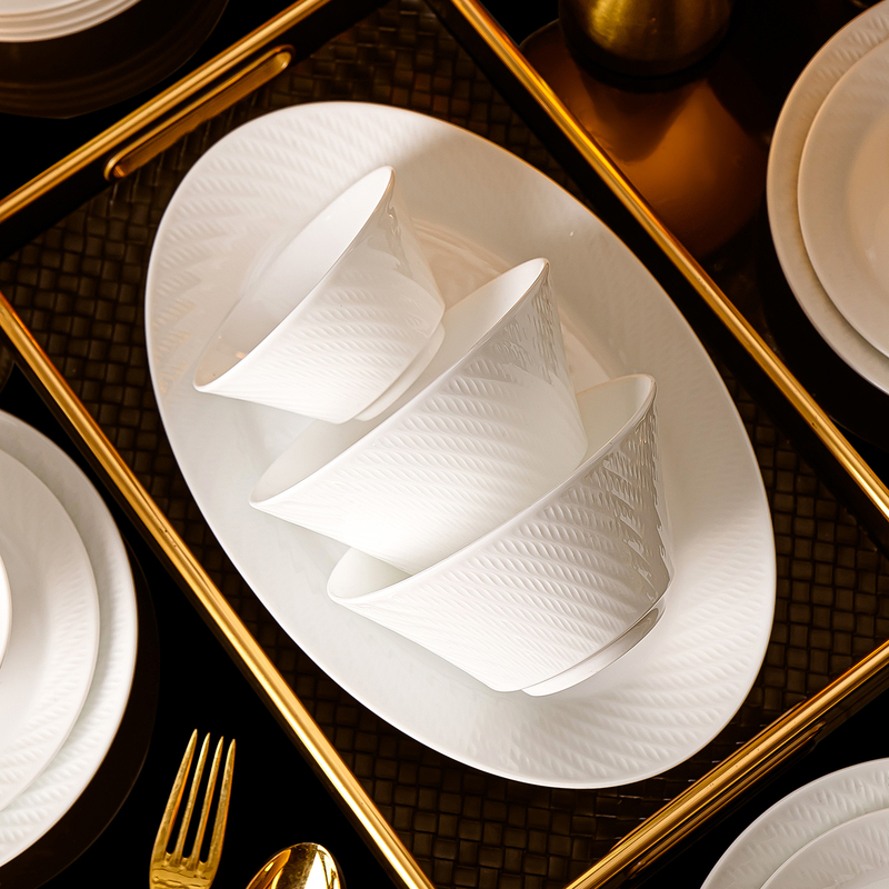 26 Types of Jingdezhen Embossed White Porcelain Tableware with High-Temperature Underglaze Color, Pure White Bowl and Plate Set for Home Use, Reception, and Gift-Giving