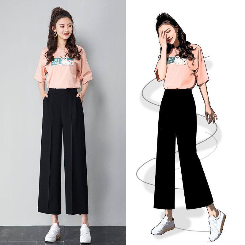 High Waist Pituitary Pants Woman 2021 New Spring Summer Women Pants Snowspun Black Pants Loose Slim 90% Pants