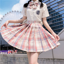 JK shirt short sleeves 2021 new student uniform set womens college style original white peach sake school plaid skirt