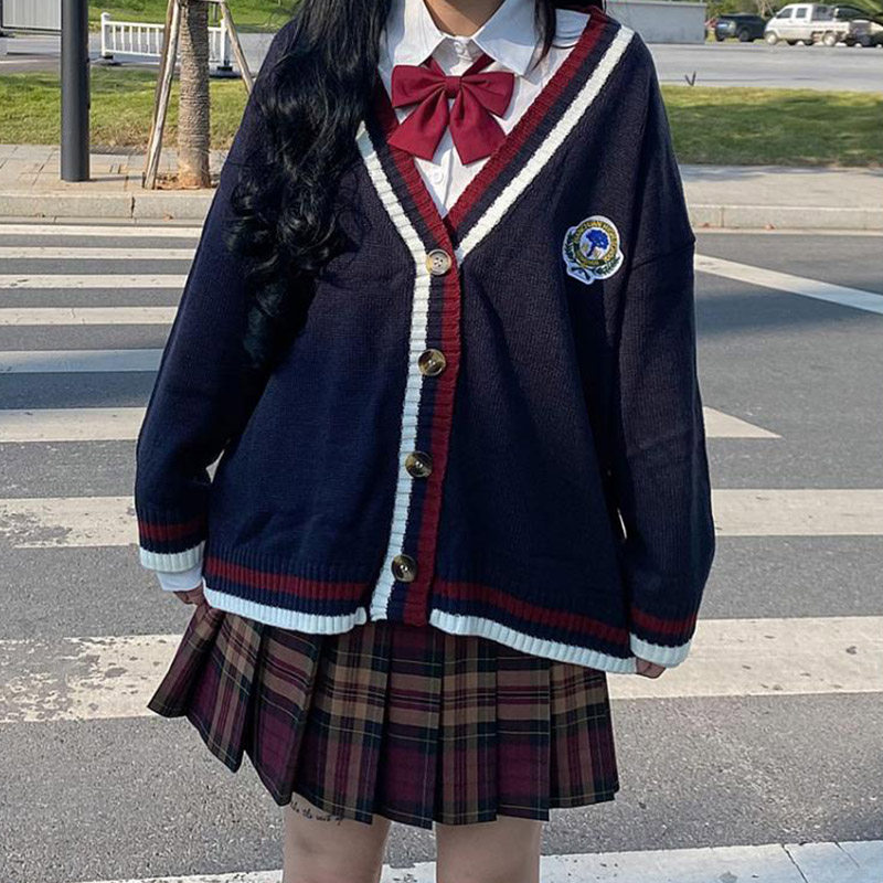 jk knit cardiovert women 2020 new autumn and winter outings Embroidery V Collar Students Academy Wind Loose Jacket
