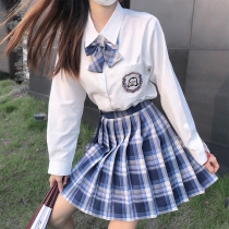 JK uniform skirt genuine full set of prefect white shirt womens long sleeve embroidered tops school for checkered skirt set pleated skirt