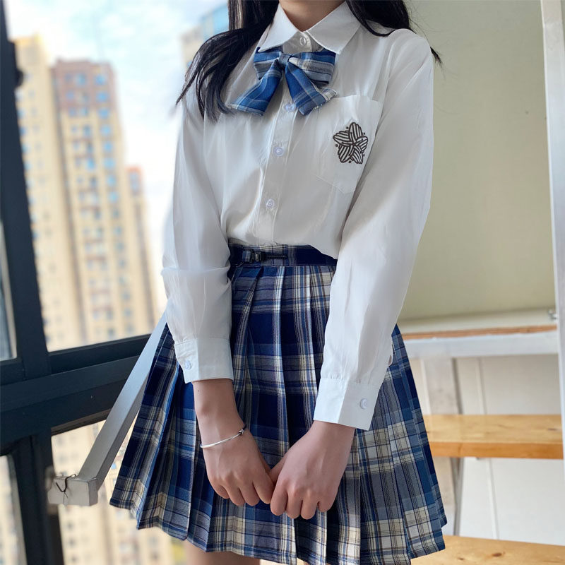 Original jk uniform set full set of autumn and winter embroidery white shirt long sleeve loose basic section pill placket placket shirt for women