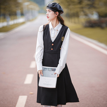 JK uniform skirt genuine school uniform skirt academy style set womens autumn and winter dress two-piece set of foreign vintage shirt pleated skirt