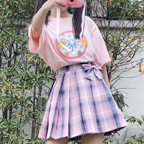 Japanese T-shirt original fat mm design sense skirt spring student uniform orthodox jk plaid skirt set pleated skirt look thin