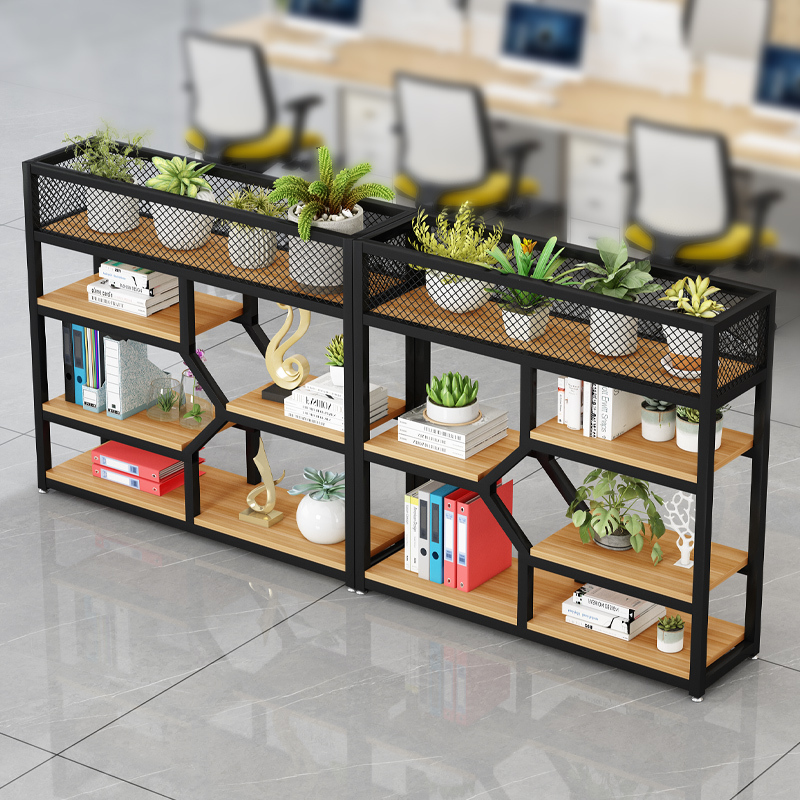 Wrought Iron Storage Rack Office Partition Screen with Green Plant Decoration, Modern Minimalist Industrial Style Low Fence Screen for Restaurant