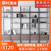 Nordic minimalist floor rack wrought iron creative rack office solid wood shelf rack industrial style porch bookshelf