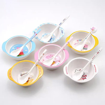 Baby Small Bowl, Infant Food Bowl and Spoon, Cute Eating Bowl, Anti-Fall, Household Rice Paste Small Bowl and Spoon, Five-Piece Children's Tableware