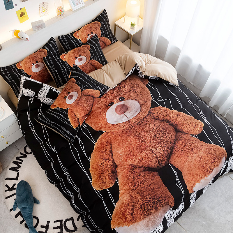 Cute Doll Bear Quilt Cover Girl Personality Kit Single Bed Single Bed Single Three Sets 1 1 2 1 8 Dormitory Four Sets 