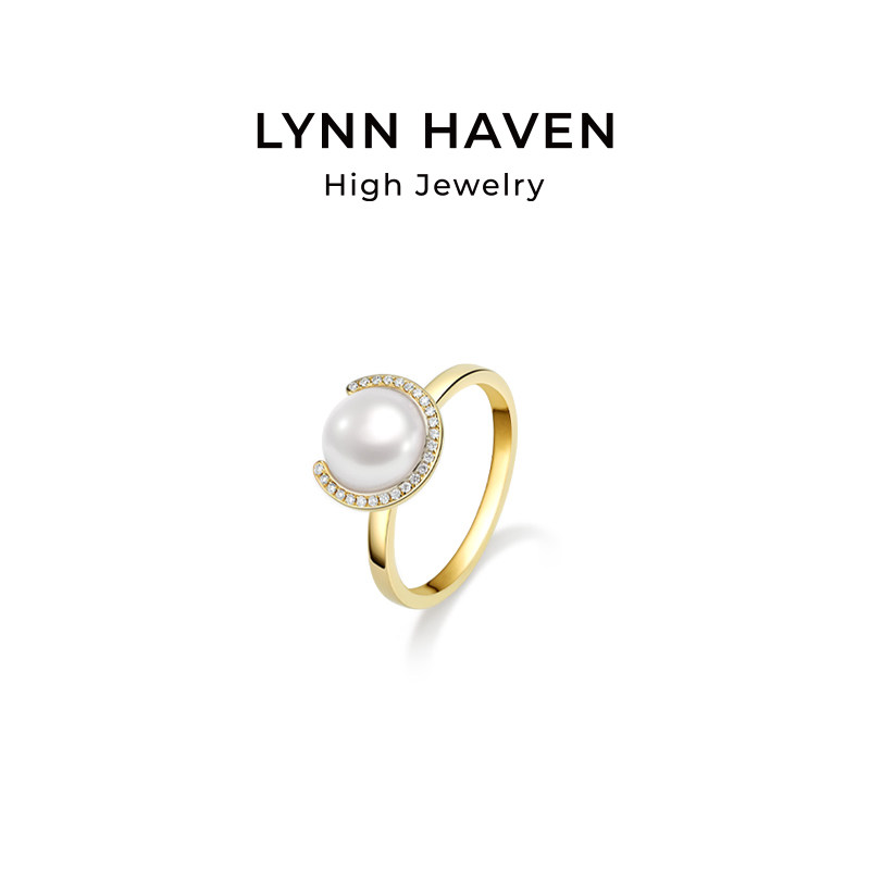 LynnHaven Linmin SKY Parallel Universe Akoya Seawater Pearl 18K Gold Diamond Ring Gift