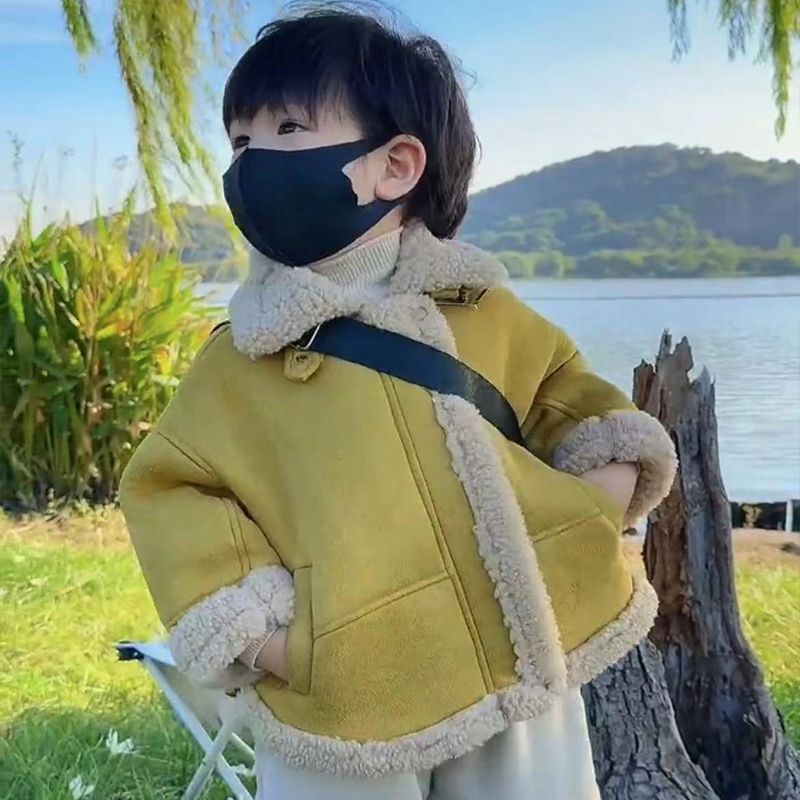 Children's Autumn and Winter Thickened Cool Motorcycle-Style Faux Leather and Fur Integrated Coat, Korean Style Trendy Winter Fleece Jacket for Babies Children's Autumn and Winter Thickened Cool Motorcycle-Style Faux Leather and Fur Integrated Coat, Korean Style Trendy Winter Fleece Jacket for Babies