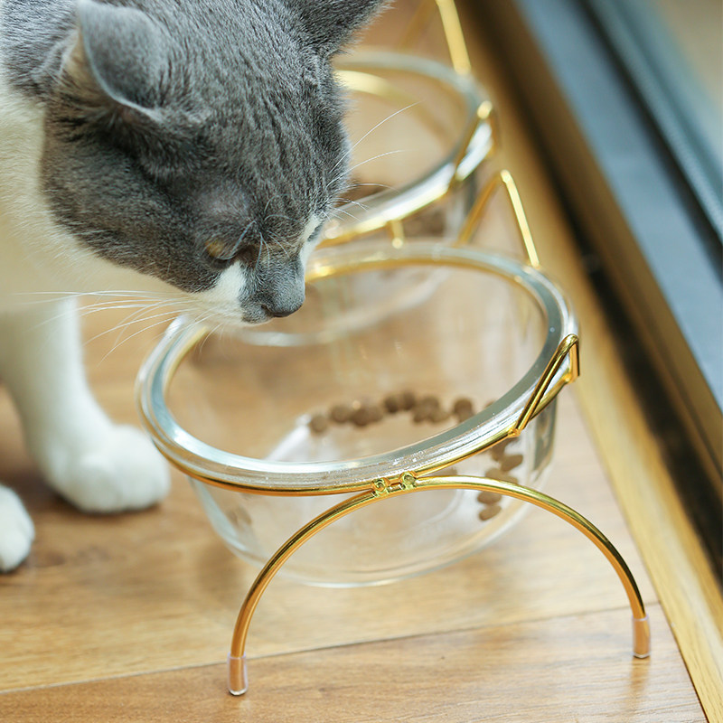 Kitty Cat Bowl Water Bowl Cute Pet Bowl Cat Food Bowl Protection Cervical Spine Double Bowl Pitched Cat Rice Bowl Glass Cat Food Basin