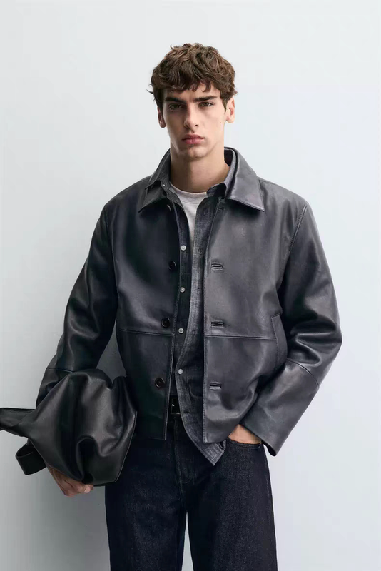 Za2025 Autumn New Arrival Men's Leather Boxy Fit Lapel Jacket 5388250 401