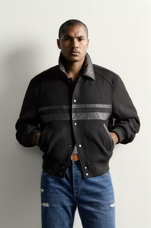 Za2026 Early Autumn New Product Men's Clothing Short Jacket with Leather Effect Patchwork 3918888 800