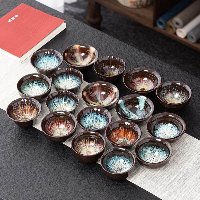 鈞窯釉大號創意茶杯中彩陶瓷茶盞沙金鬥笠杯功夫茶具主人杯