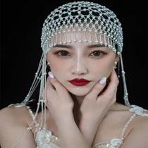 New style tassel pearl hat beaded headwear photo studio photo shoot headwear bride style tassel hat